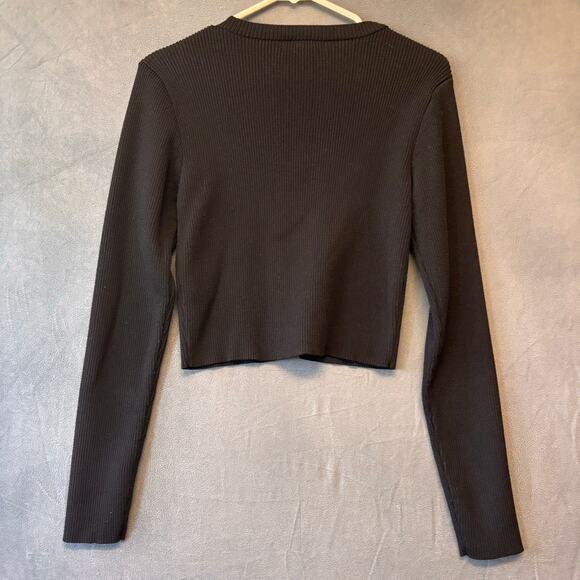 Forever 21 Ribbed Crop Top Sweater Cardigan Button Womens Large Preppy Y2K Comfy - Picture 2 of 9